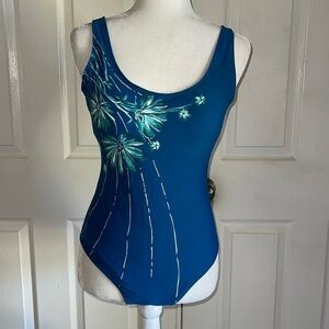 NWOT Azur Collection Teal Floral Print One Piece Swimsuit
